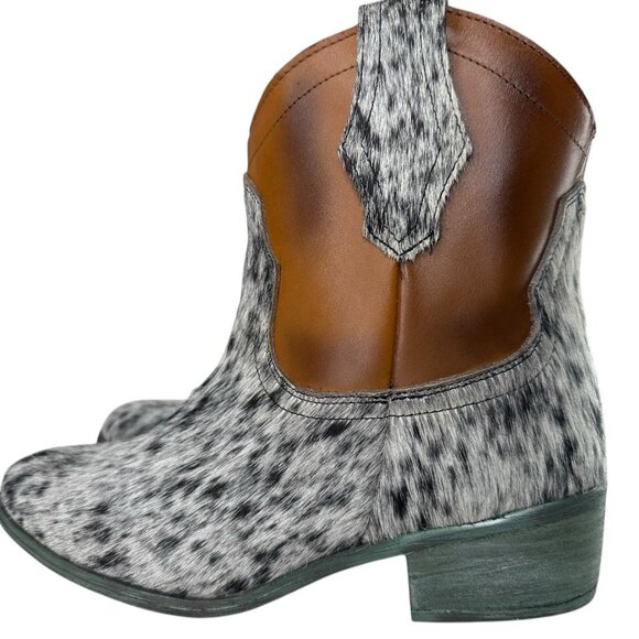 Alcala's Johnny Black Brown Cow Hair-On-Hide 100% Leather Cowboy Boots Size 7.5 - Picture 4 of 11